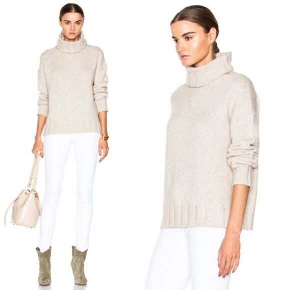 Nili Lotan Yak Wool Turtleneck Sweater Beige Cream Size XS Zoe Knit Pullover Tan - Picture 2 of 9